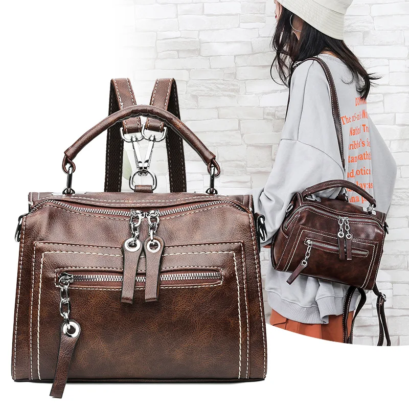 

Cross-Border Foreign Trade PU Leather Women's Bag 2021 New Autumn and Winter Crossbody Korean Dual-Use Backpack Shoulder Handbag