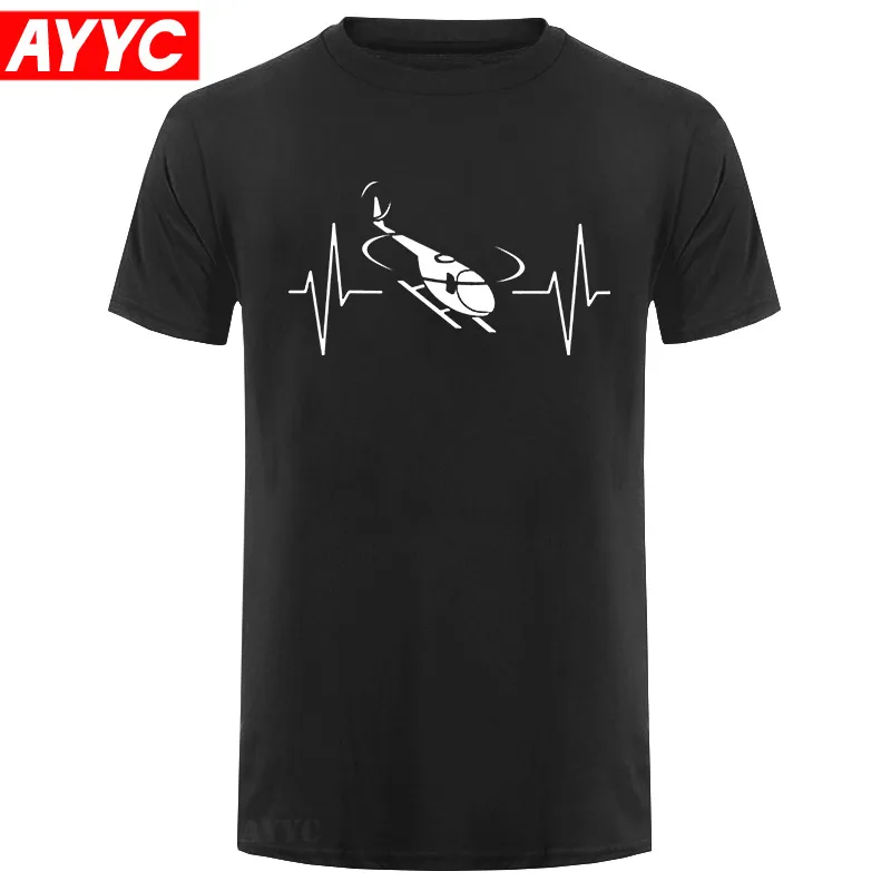 

New Heartbeat Helicopter T Shirt Summer New Men Short Sleeve O Neck T shirt Cotton Pilot Man Clothing Shirts