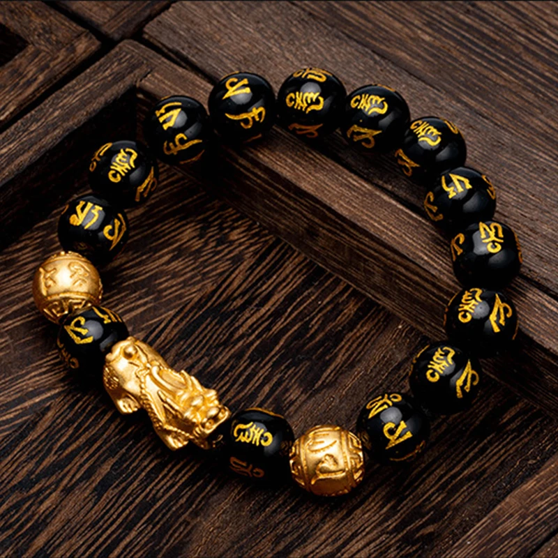 Браслет фэн шуй из обсидиана с каменными бусинами для мужчин и женщин украшение