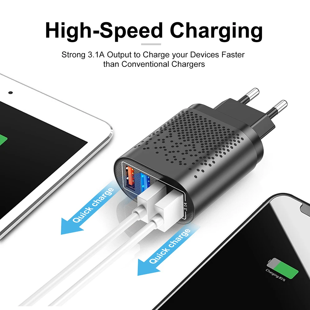 

USLION EU/US Plug USB Charger 3A Quik Charge 3.0 Mobile Phone Charger For iPhone 11 Samsung Xiaomi 4 Port 48W Fast Wall Chargers