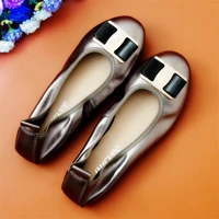 2021 genuine leather metal bow buckle women ballet flats shoes women fashion round toe shoes for women soft comfort loafers