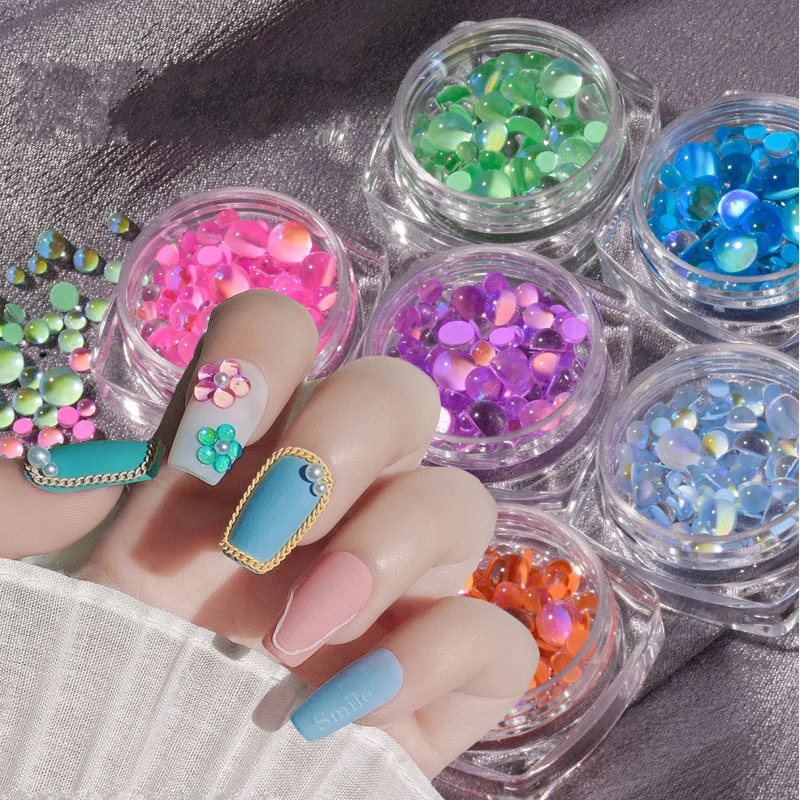

3D Nail Art Rhinestones Candy Colors Mixed Size Mermaid Round Glass Crystal Beads AB DIY Flatback Acrylic Stones Decorations NEW