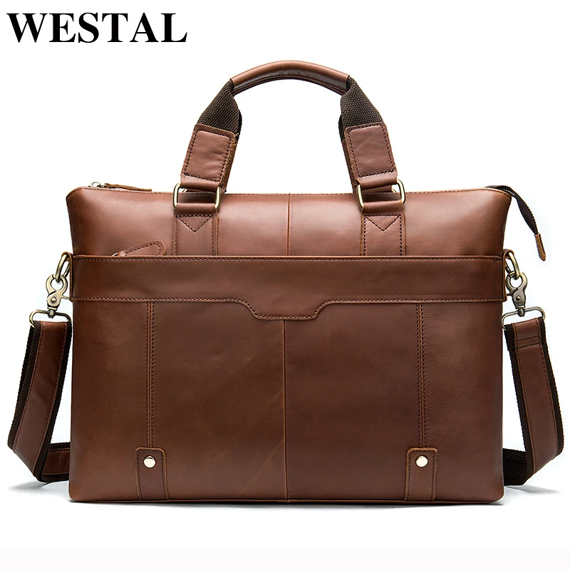 WESTAL для мужчин мужские портфели сумки ноутбуков натуральная кожа Офисные Сумки