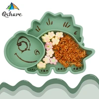 qshare baby silicone plate cute dinosaur platos childrens dishes kids bowls anti slip tableware feeding divided plate