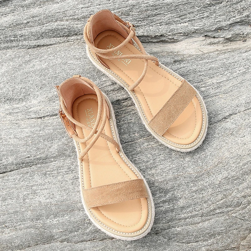 Chaussures Femme Замшевые пляжные сандалии из натуральной кожи с пряжкой Женские