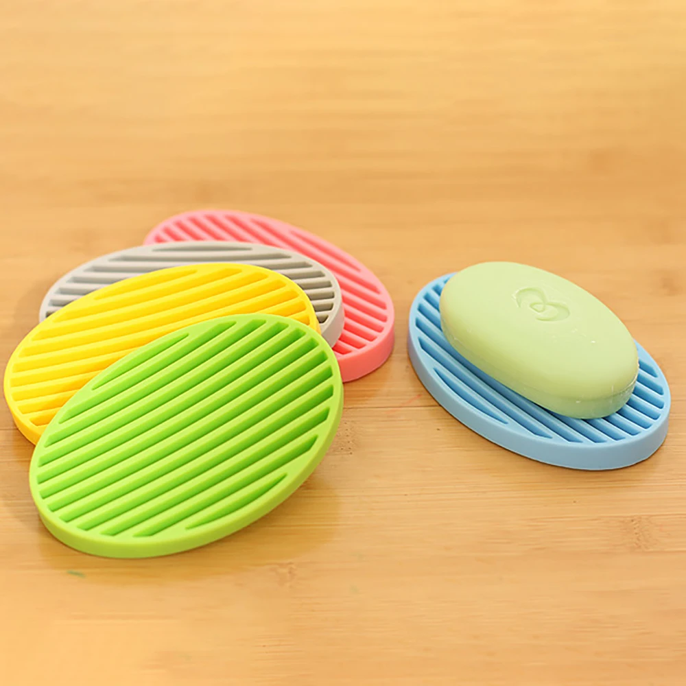 

Silicone Flexible Soap Dishes Holder Bathroom Soap Box Plate Tray Shower Sponge Shelf Drain Storage Basket Tool