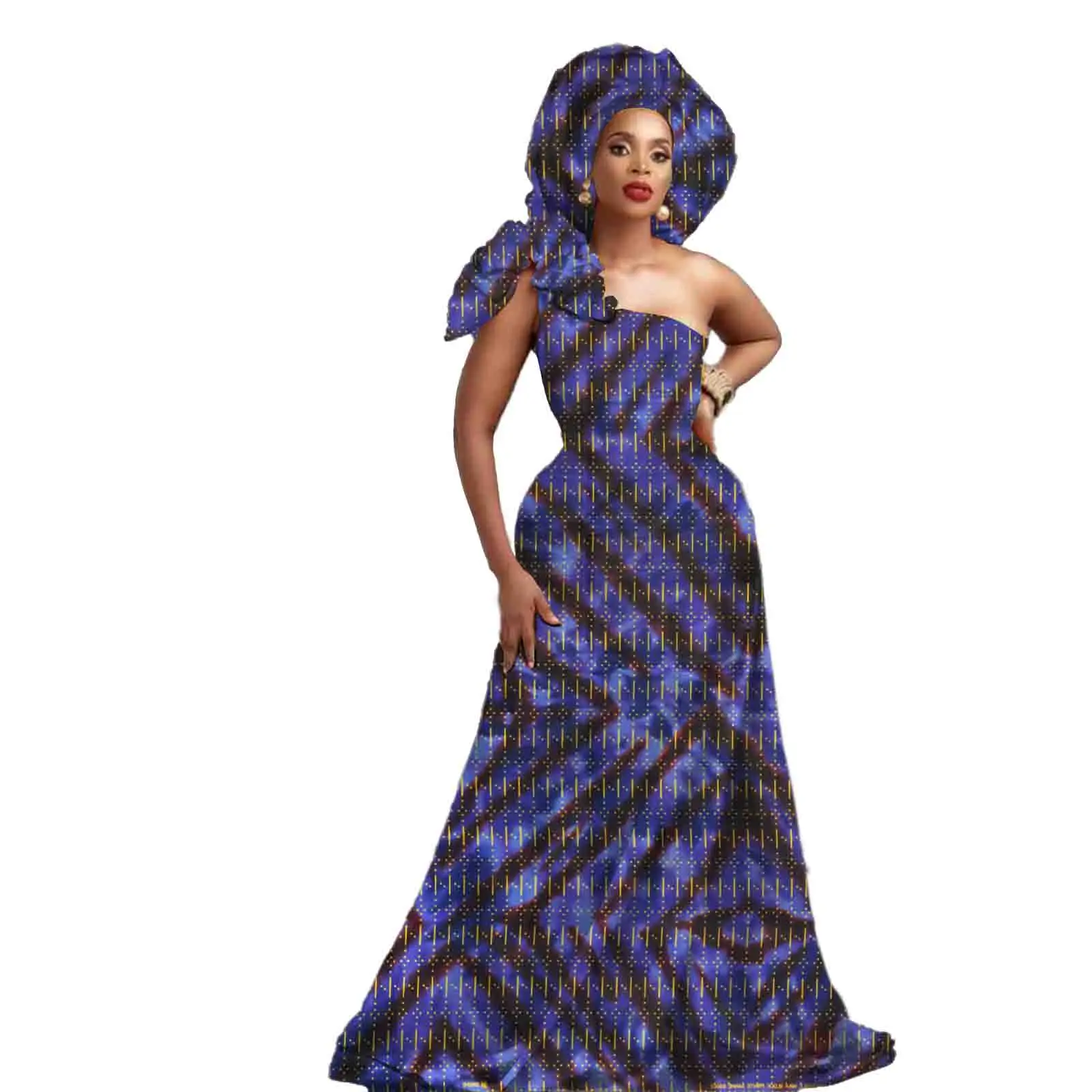 African Dress for Women Ankara Printed Cotton Dress Bazin Rich Dress for Wedding for Party V2125044