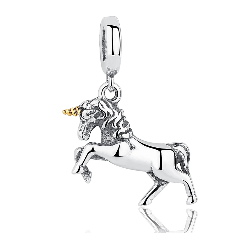 

Real 925 Sterling Silver Fantasy Unicorn Animal Hourse Charm for Original 3mm Bracelet&Bangle Enamel Metal Beads C1500