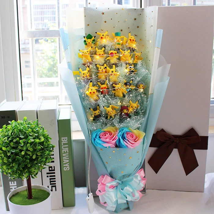 Пикачу ПВХ модель игрушки с искусственными цветами Мультяшные карманные фигурки