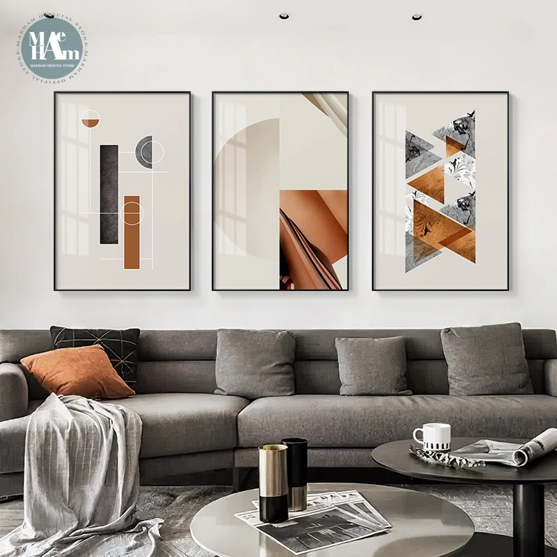 Abstract geometric warm color wall art canvas And Prints Light luxury Morden posters Wall Pictures For living room home decor | Дом и сад