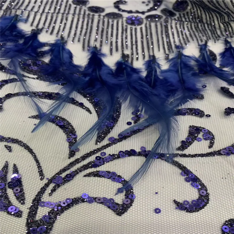 

African Lace Fabric 3d Applique Feather French Tulle Lace Fabric High Quality Nigeria Lace Fabric With Sequin For Dress jh66-457