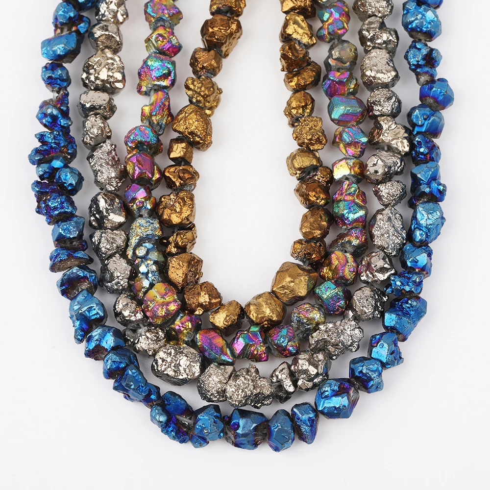 

Approx 65pcs/strand,Rainbow Titanium Quartz Crystal Chip Loose Beads,Plated Gold Nugget Crystal Beads Jewelry Findings FF-33AMAH