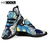 hycool vintage sports shoes for women men sea wave oil painting printing anti slip running shoes outdoor walking sneaker zapatos