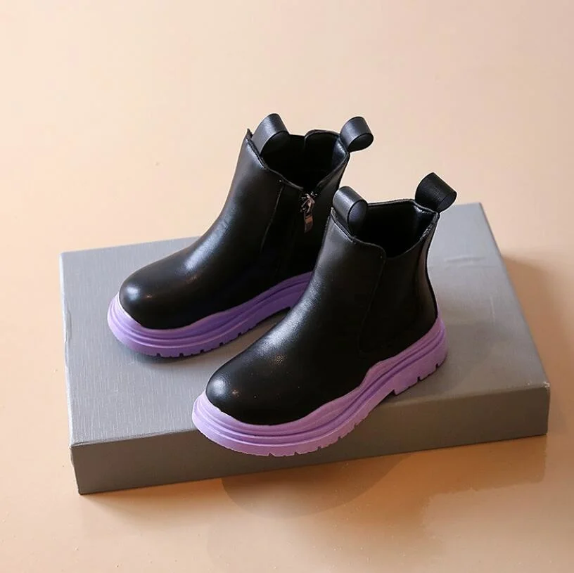 

2021 Autumn Winter Children Boots Boys Girls Martin Boots Toddler Fashion Leather Shoes Windproof Soft Bottom Kids Snow Boots 2