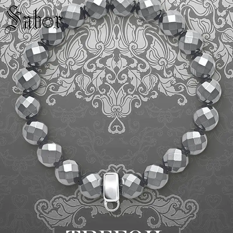 Мужские браслеты с подвесками и бусинами из гематита серебряного цвета модные