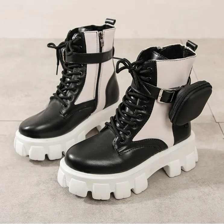 

Large Size Pocket Thick-soled Motorcycle Boots Waterproof Platform Women's Shoes Non-slip Lightweight Women's Short Boots