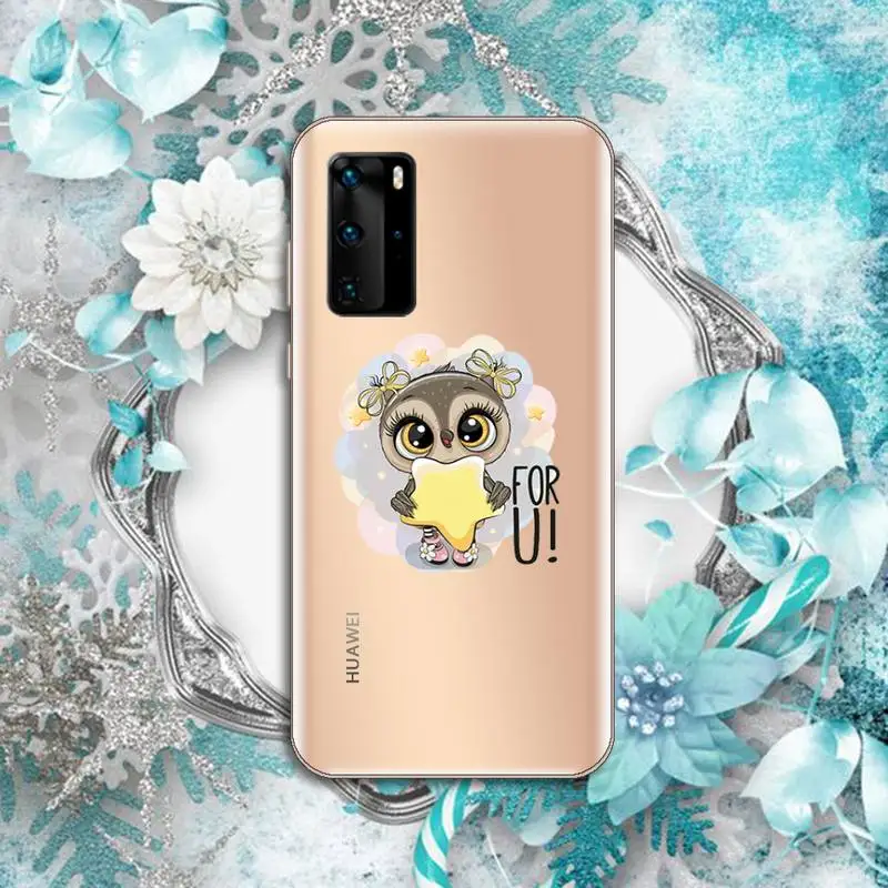

Lovely Animal Owl Phone Case Transparent for Huawei P honor 8 10i 20 30 40 smart 2019