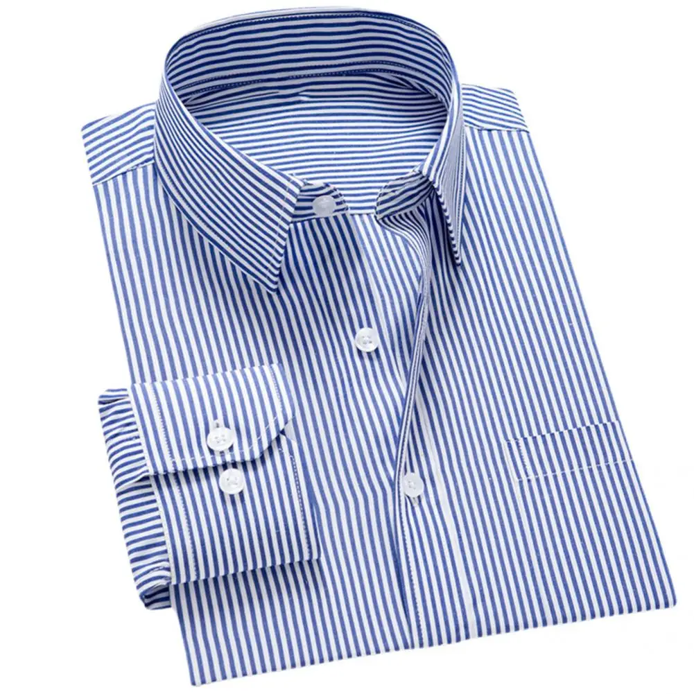 

Men's Striped Casual Shirts Long Sleeved Single-breasted Turn-down Collar Oversized Social Shirt Top Business Men Clothing