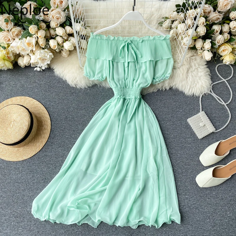 Женское шифоновое платье Neploe в Корейском стиле с высокой талией и складками