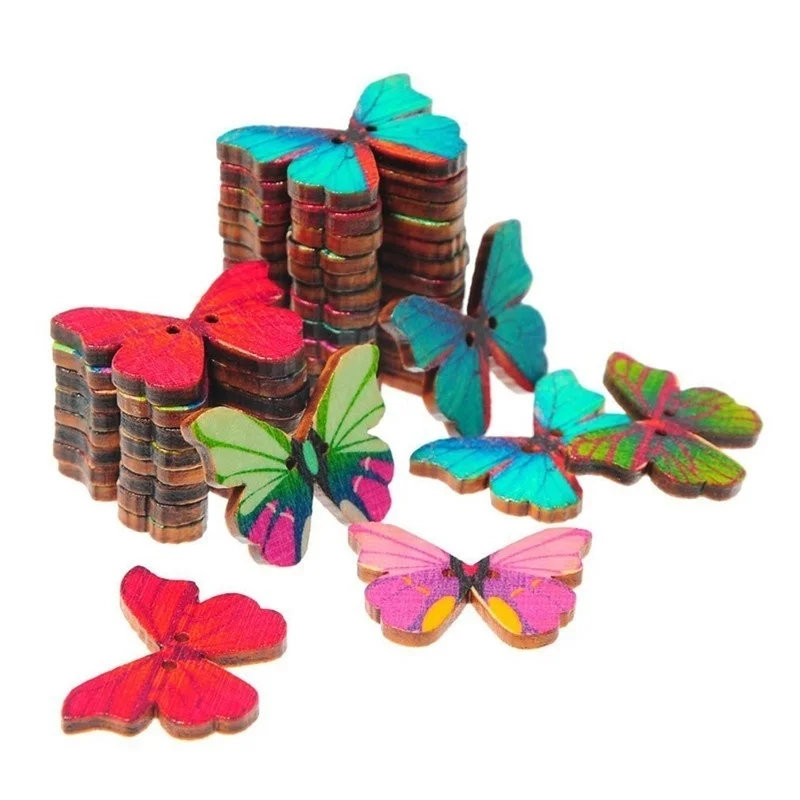 

50PCS High Quality Colorful Butterfly Wooden Button DIY Clothing Accessories