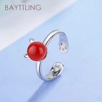 bayttling hot selling silver color cute cat pearl open ring for woman fashion wedding party gift jewelry