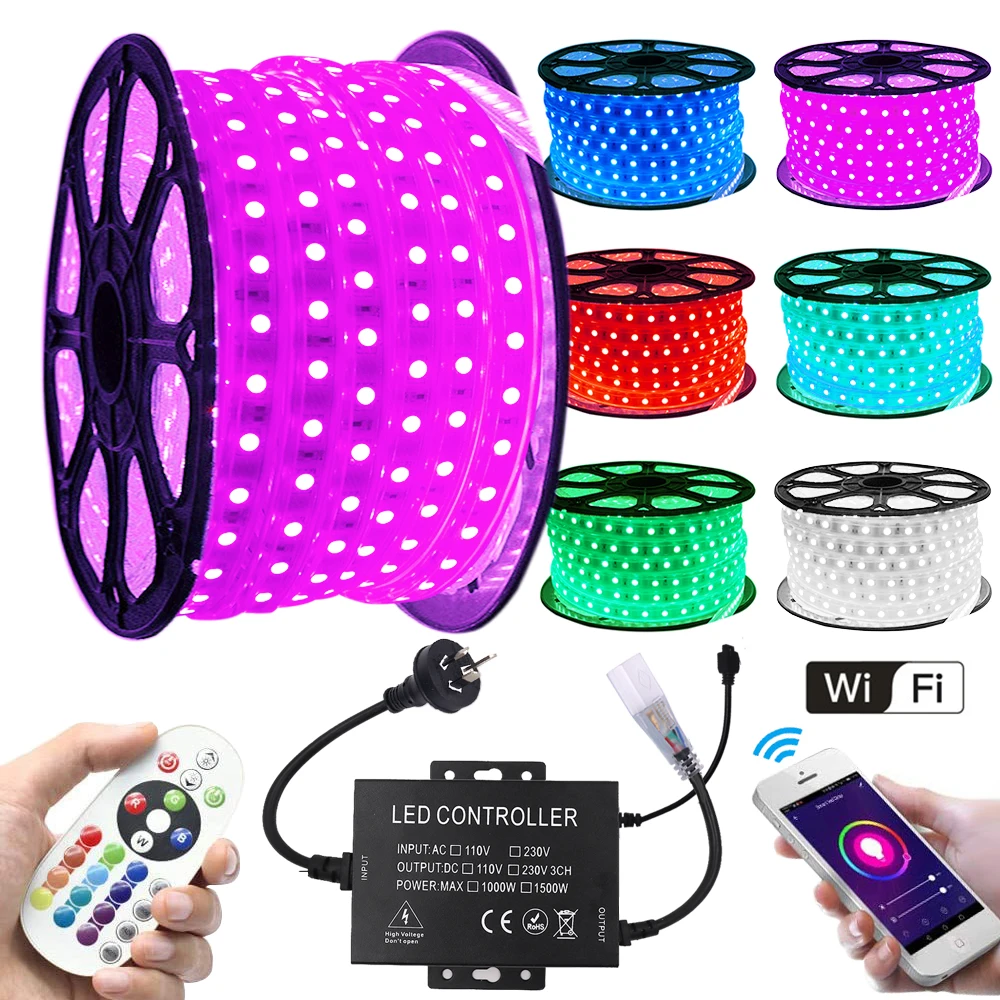 Светодиодная ленсветильник 110 В 220 5050 Wi-Fi RGB 1500 Вт пульт дистанционного управления