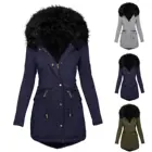 Женское зимнее теплое пальто средней длины с длинным рукавом и капюшоном из искусственного меха, парка, зимняя верхняя одежда