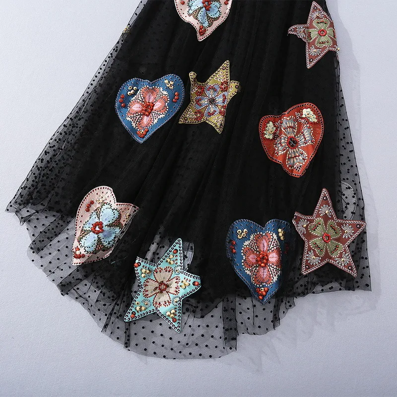 

2020 Summer runways brand new high quality beading mesh Skirts Hot fashion women's elegant applique skirts B883