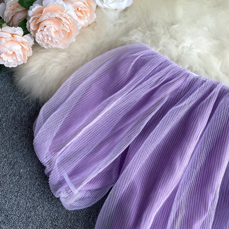 

2020 Summer Korean Women Puff Sleeve Off Shoulder Sexy Chiffon Shirts Female High Waist Slim White Sweety Crop Tops Blusas Mujer