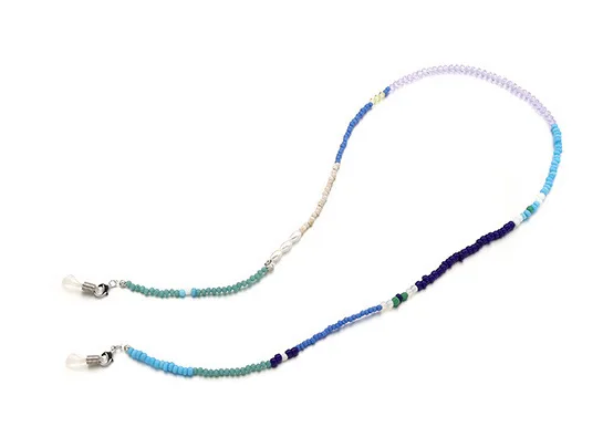 

Blue colored bead glasses chain natural freshwater pearls neck mask anti-lost lanyard chain retro crystal necklace