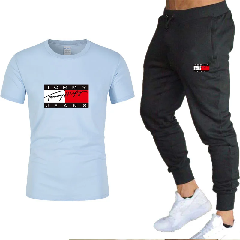 

Camiseta y pantalones deportivos de dos piezas para hombre, traje deportivo informal de marca, a la moda ropa deportiva de algod