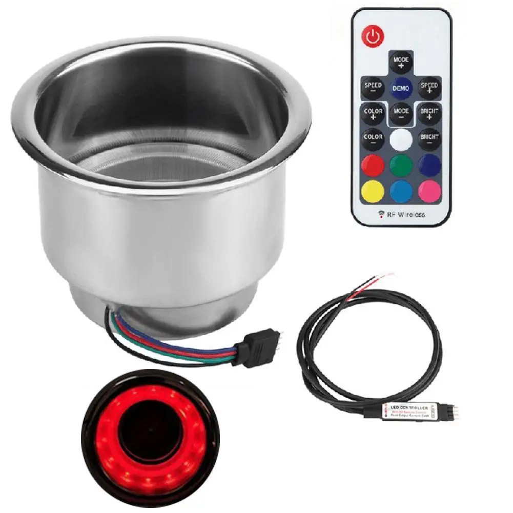 

Стальной разноцветный светодиодный RGB подстаканник для напитков 12 В 3 Вт с пультом дистанционного управления для лодки, морского автофургон...