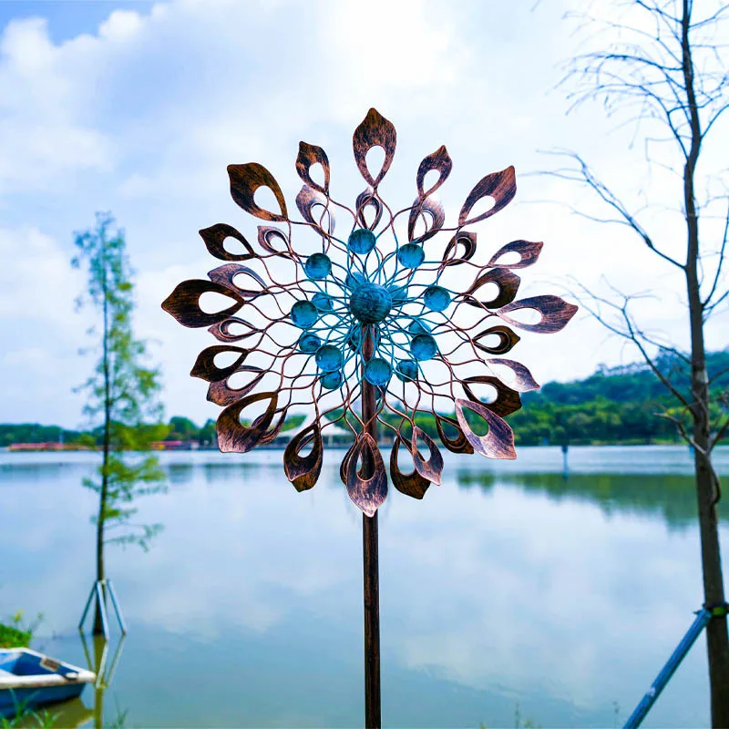 Large Iron Windmill Colorful Double-layer Rotating Windmill Outdoor Lawn Metal Garden Wind Spinner
