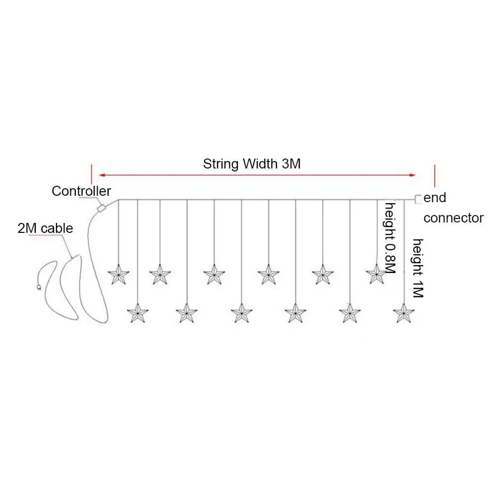 

Star Curtain Decoration Lamp 220V Valentine's Day Wedding Confession Decoration 12 Star Light String Room Decoration Curtain Lig