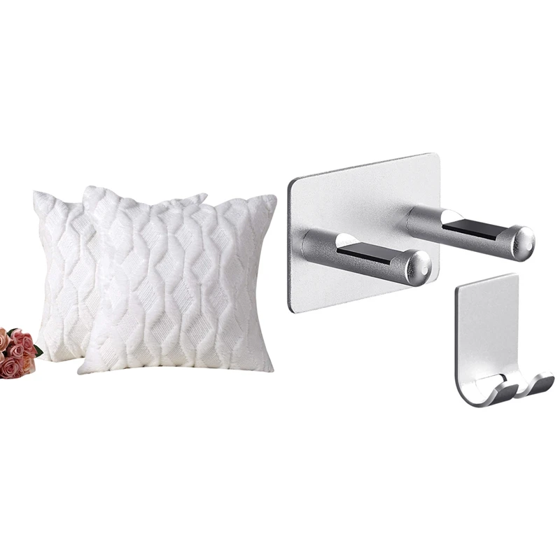 

Hair Dryer Holder, Wall Mount Drill-Free Hair Dryer Rack with Pack of 2 Short Wool Decorative Throw Pillow Covers