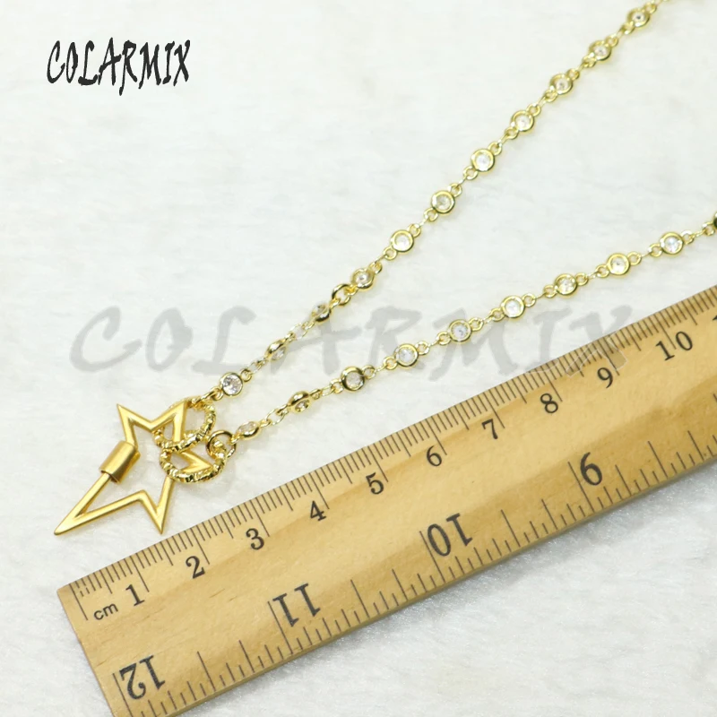 

3 Strands Gold star Zircon chain necklace Inter lock pendant zircon Chain necklace fashion handmade jewelry for women 50434