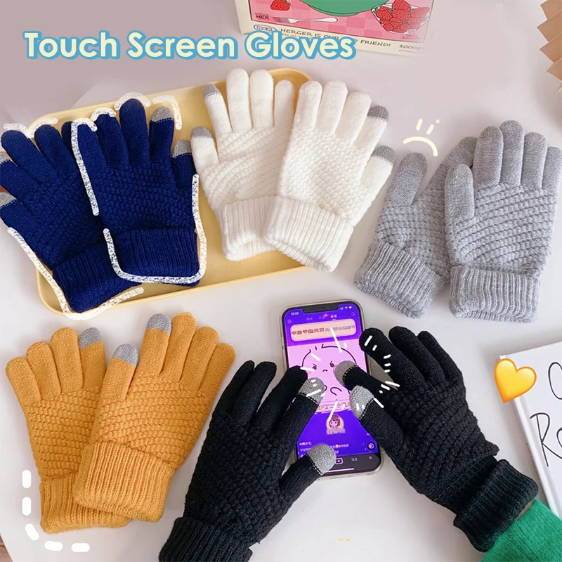 

Перчатки женские эластичные на весь палец, теплые толстые варежки для вождения, шерстяные двухслойные варежки для сенсорных экранов, 21 х10 с...