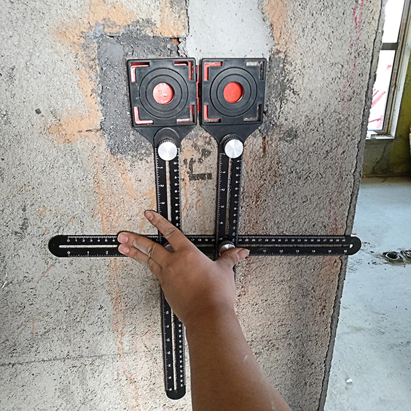 Double Head Aluminium Alloy Angle Finder Measuring Ruler with Perforated Mold template tool izer drill guide tile hole | Инструменты