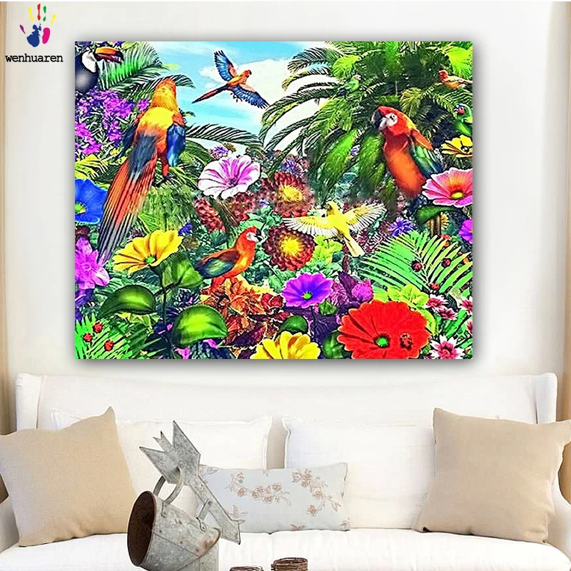 DIY картинки для раскраски по номерам с цветами птицы в лесу картина Рисование