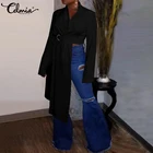 Женские Асимметричные Длинные рубашки Celmia, осень 2022, элегантные офисные блузки, пикантные топы с V-образным вырезом и длинным рукавом, модные блузки с высокой талией