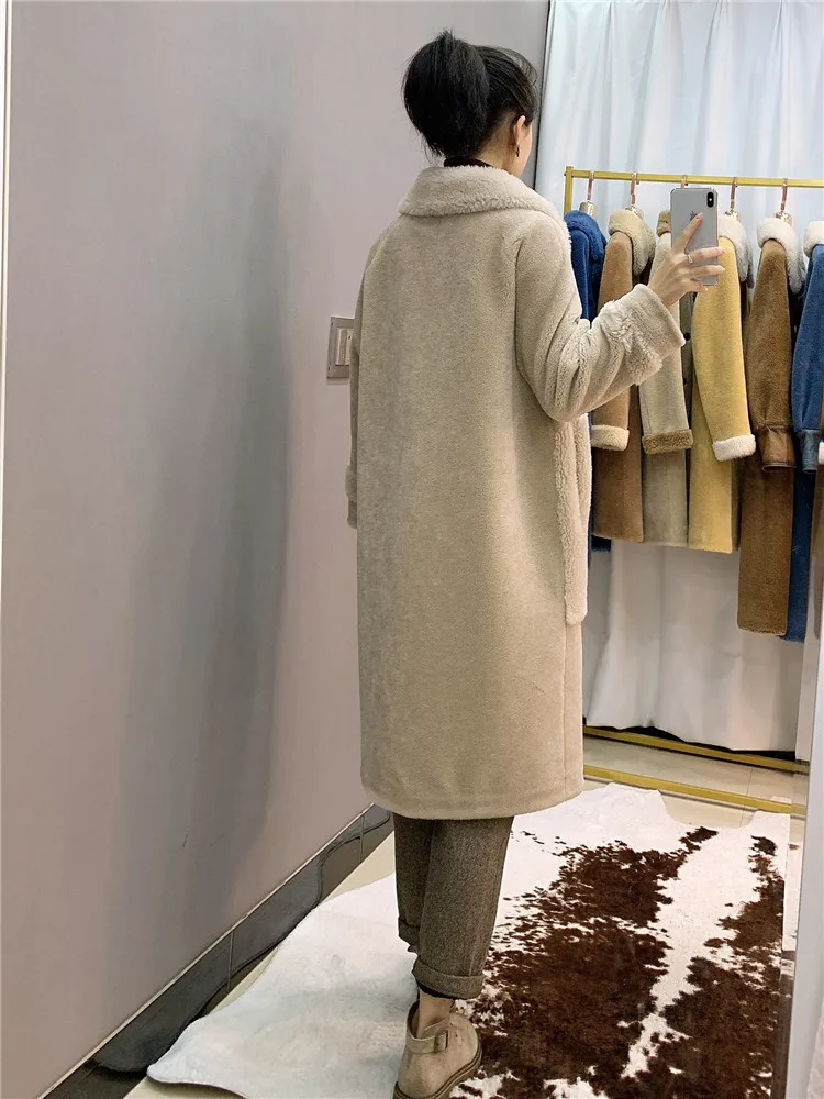 OFTBUY парка с v-образным вырезом зимняя куртка Женское пальто из натурального меха тканая шерсть плюшевый флис медведь плюшевая верхняя одежда теплая уличная
