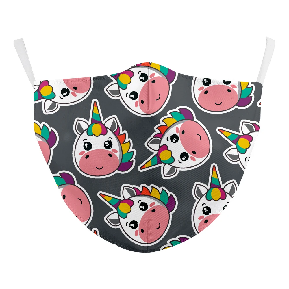 

Cute Unicorn Printed Mask Reusable Adult Cartoon Children's Masks Dust Kid Kawaii Face Cover Washable Fabric Mask