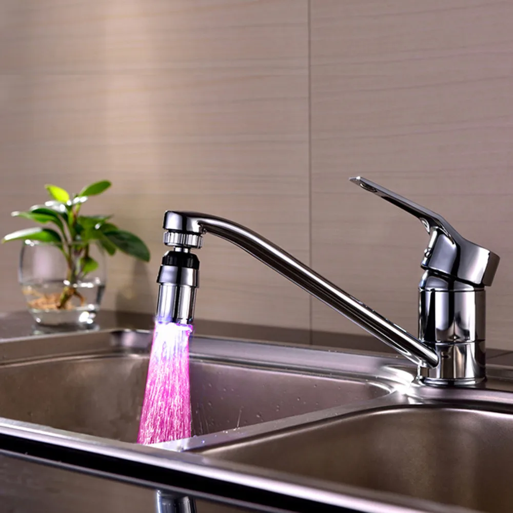 

Adjusting 360 Rotate Water Kitchen Sink 7Color Change Water Glow Water Stream Shower LED Faucet Taps Light Water Sprayer Nozzle
