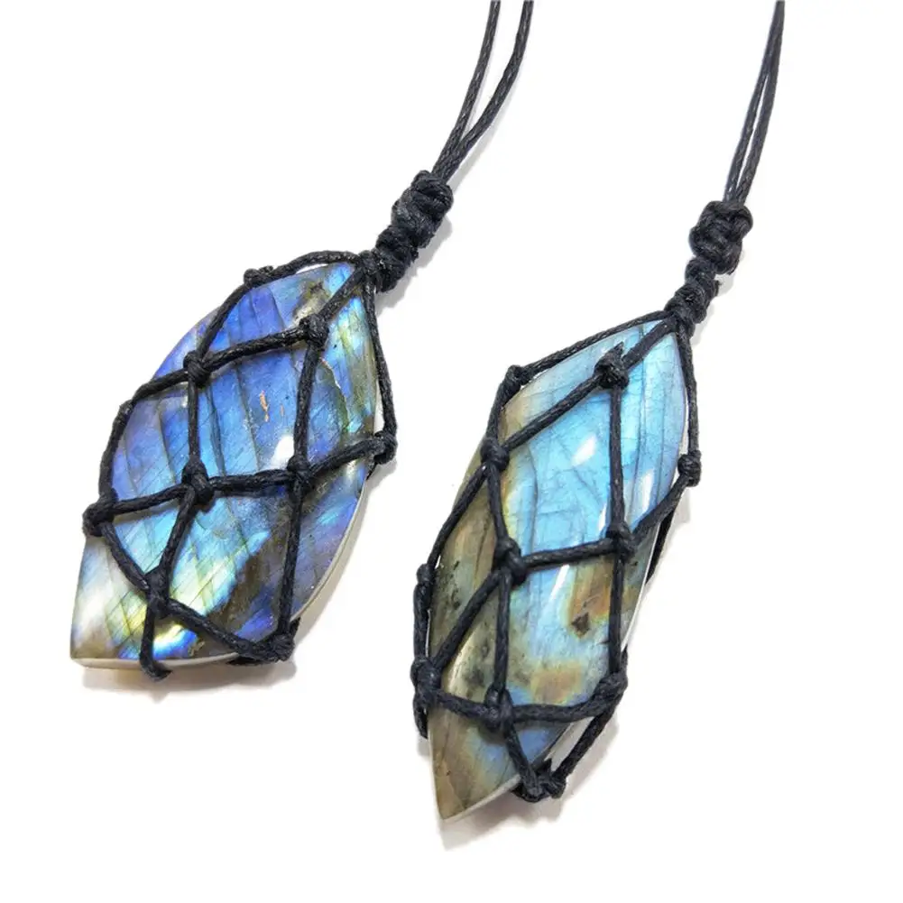 Лабрадорит ожерелье из природного камня кулон с запахом оплетка Йога в стиле