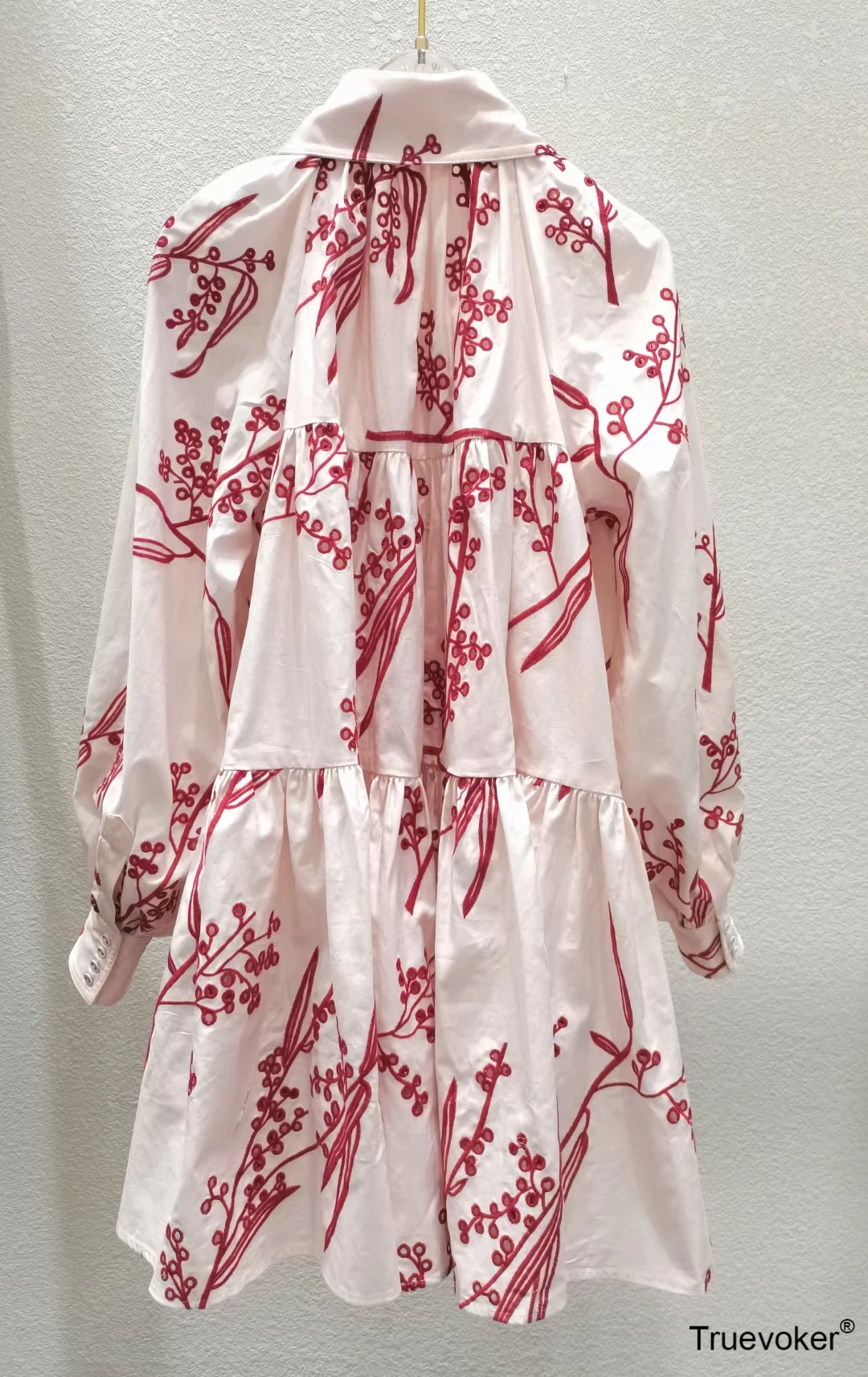 

Spring Runway Fashion 100% Cotton Party Dress Lady Turn Down Collar Flower Embroidery Loose Vestidos