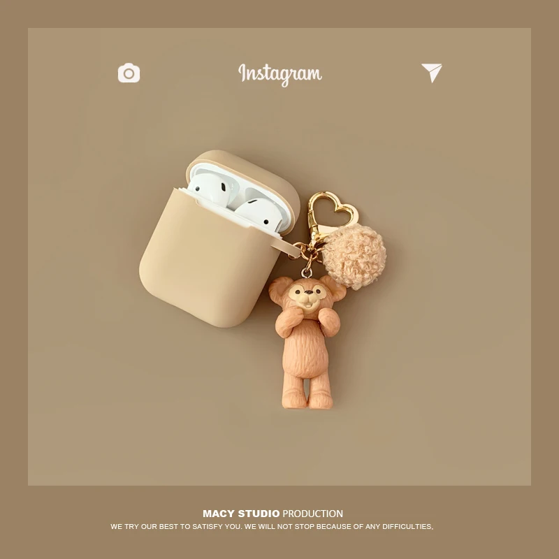 

3D cartoon Duffy Bear Teddy Hairball keychain silicone Wireless Earphone Charging case for AirPods 1 2 Bluetooth Cute cover