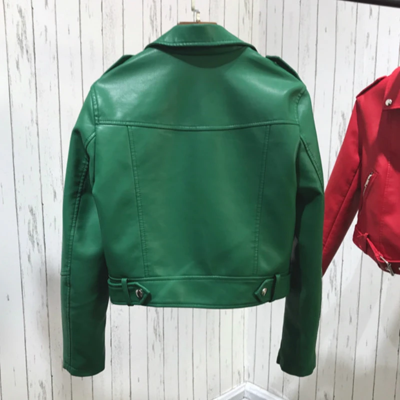 Женская куртка из искусственной кожи классическая короткая мотоциклетная с