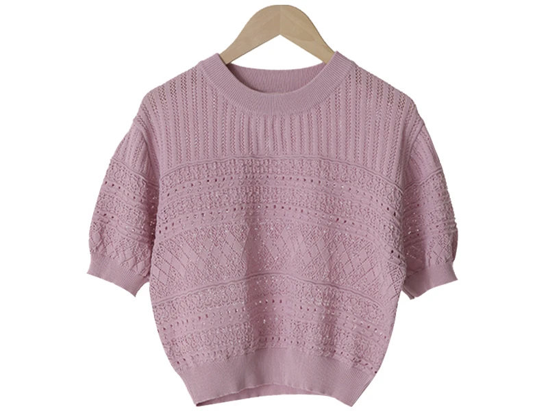

Korean chic summer fresh and sweet temperament retro hollow short top casual short-sleeved sweater