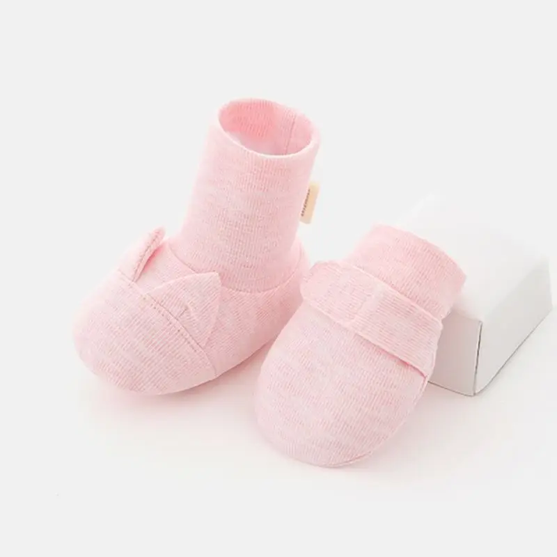 Новые хлопковые детские шапки перчатки комплект с футляром для новорожденных