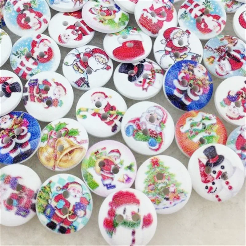 100 pcs Santa Christmas Wood Buttons 15mm Sewing Mix Lots WB59 | Дом и сад